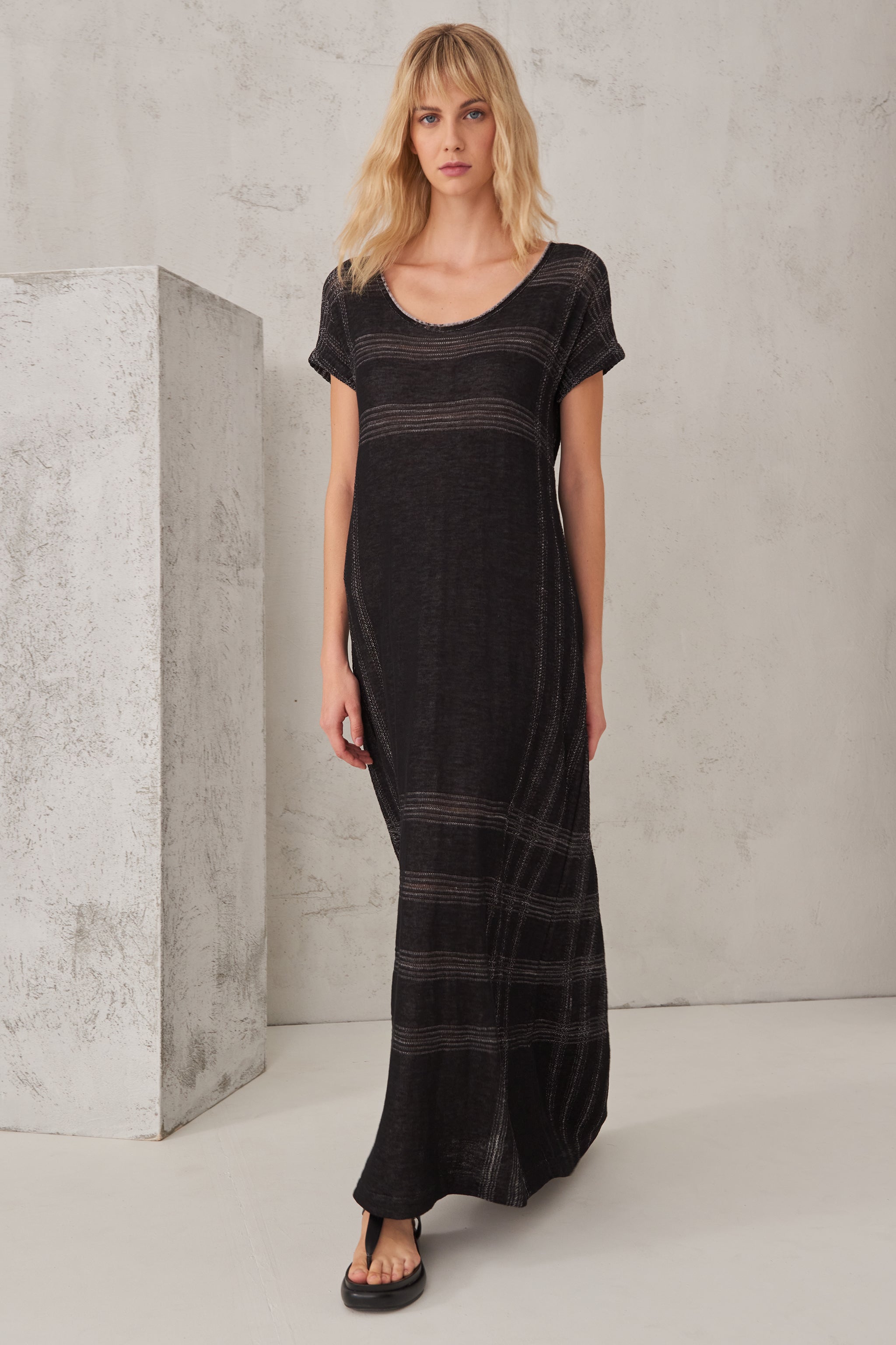 Long reversible checked cotton jacquard knit dress | 1008.CFDTRT9442.10