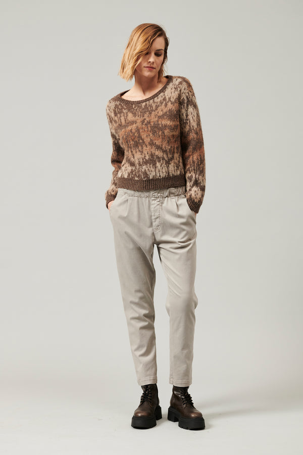 Long-sleeve crew-neck sweater in alpaca and mohair yarn with shaded jacquard texture | 1013.CFDTDY-0500.160