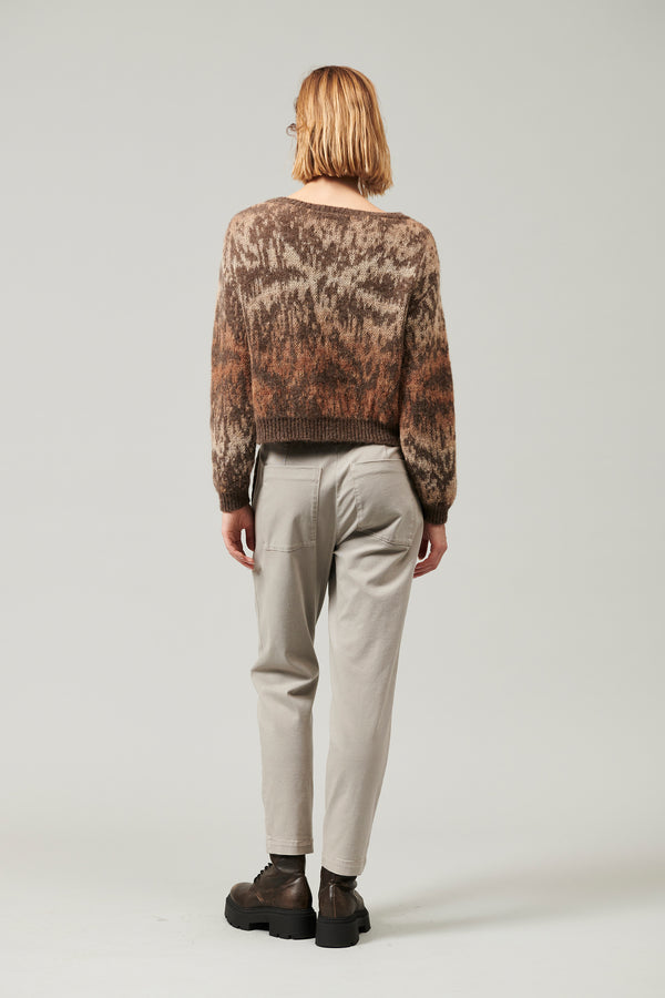 Long-sleeve crew-neck sweater in alpaca and mohair yarn with shaded jacquard texture | 1013.CFDTDY-0500.160