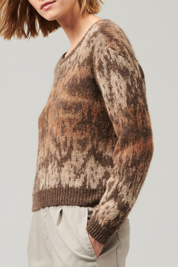 Long-sleeve crew-neck sweater in alpaca and mohair yarn with shaded jacquard texture | 1013.CFDTDY-0500.160