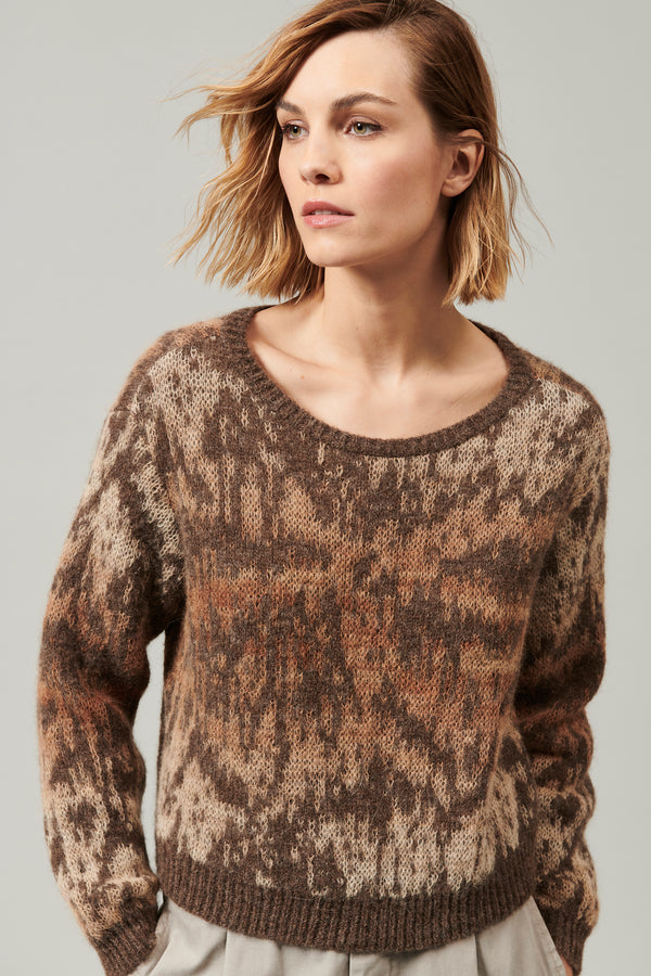 Long-sleeve crew-neck sweater in alpaca and mohair yarn with shaded jacquard texture | 1013.CFDTDY-0500.160