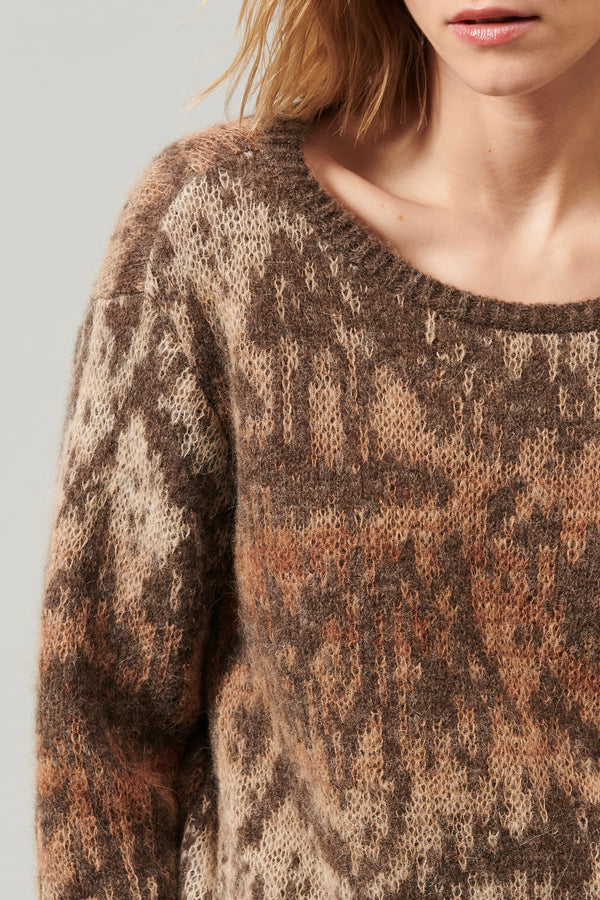 Long-sleeve crew-neck sweater in alpaca and mohair yarn with shaded jacquard texture | 1013.CFDTDY-0500.160