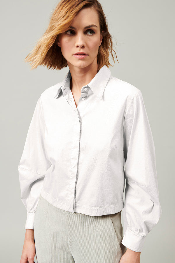 Stretch cotton poplin shirt with voluminous shaped sleeve, loose fit | 1013.CFDTDY-5001.110