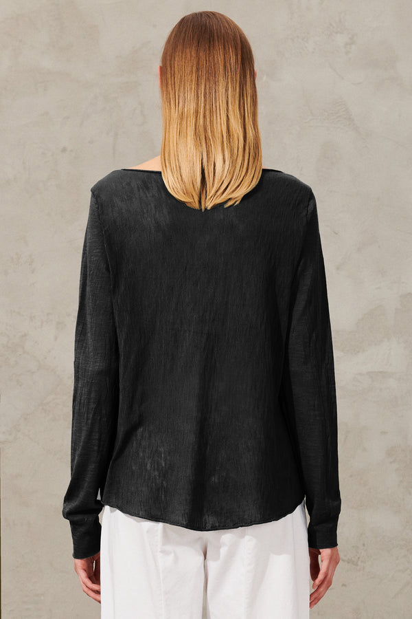 T-shirt manica lunga in maglia di cotone fiammato con taschino | 1011.CFDTRW5407.10