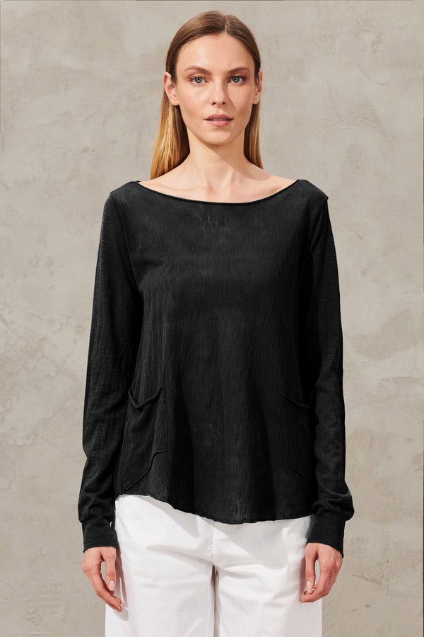 T-shirt manica lunga in maglia di cotone fiammato con taschino | 1011.CFDTRW5407.10