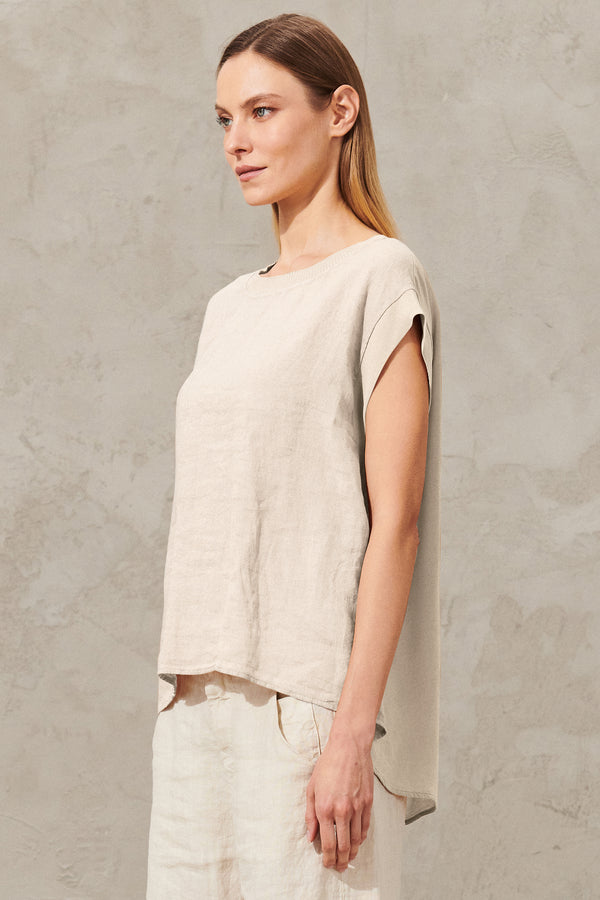 Linen shirt with viscose inserts and button opening at the back. knitted rib collar | 1012.CFDTRXE141.21