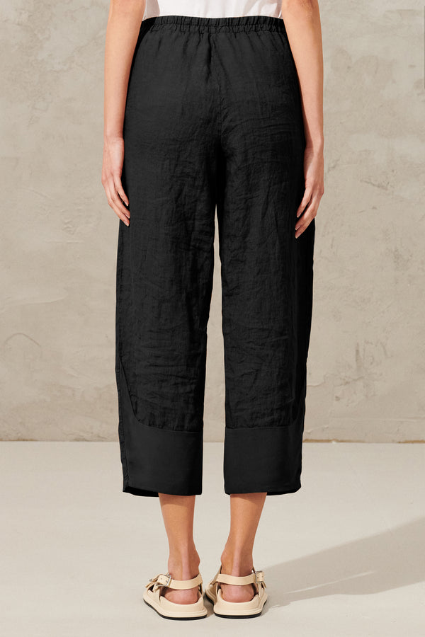 Pantalon en lin avec taille élastique et empiècement en georgette de viscose | 1012.CFDTRXE149.10