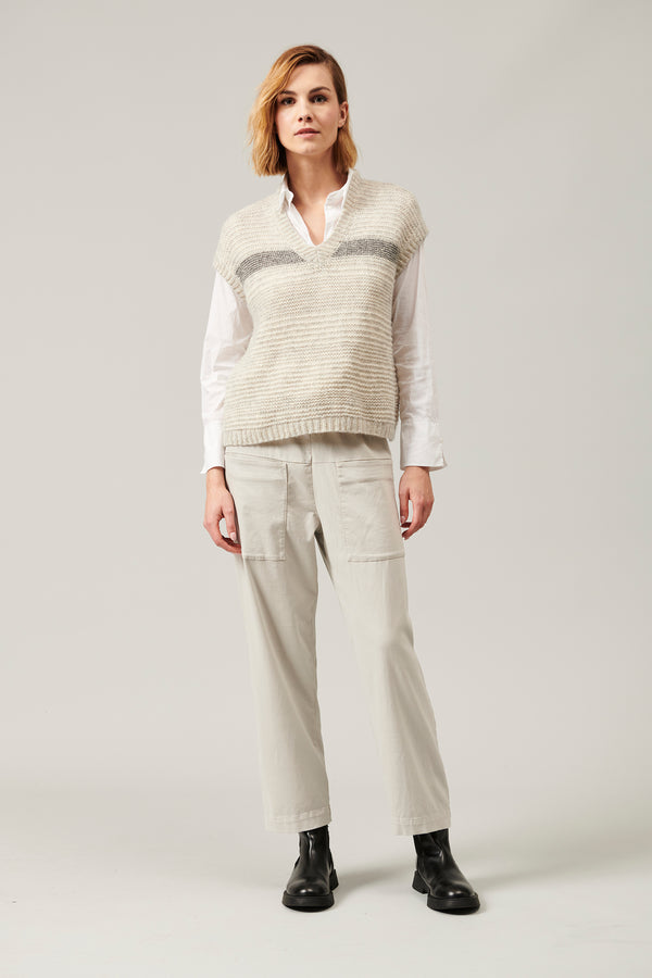 Sleeveless knit in wool and alpaca with contrasting colour striping | 1013.CFDTRY17520.11