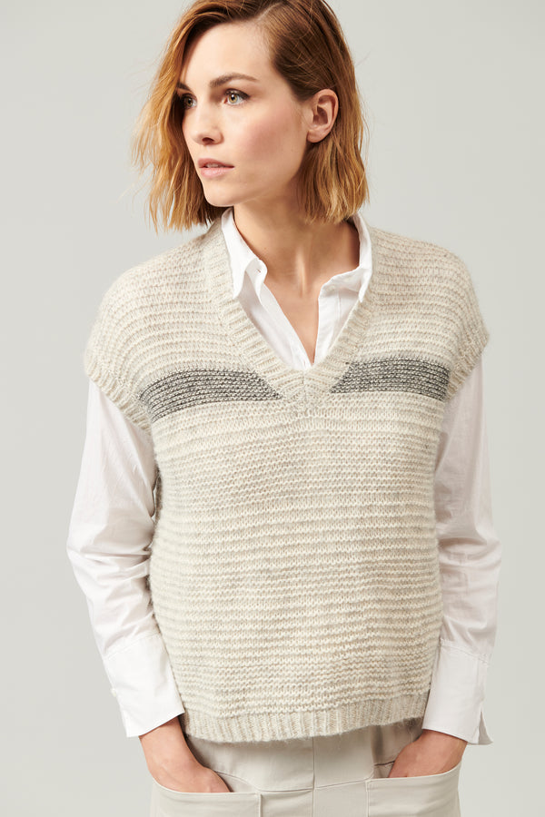 Sleeveless knit in wool and alpaca with contrasting colour striping | 1013.CFDTRY17520.11