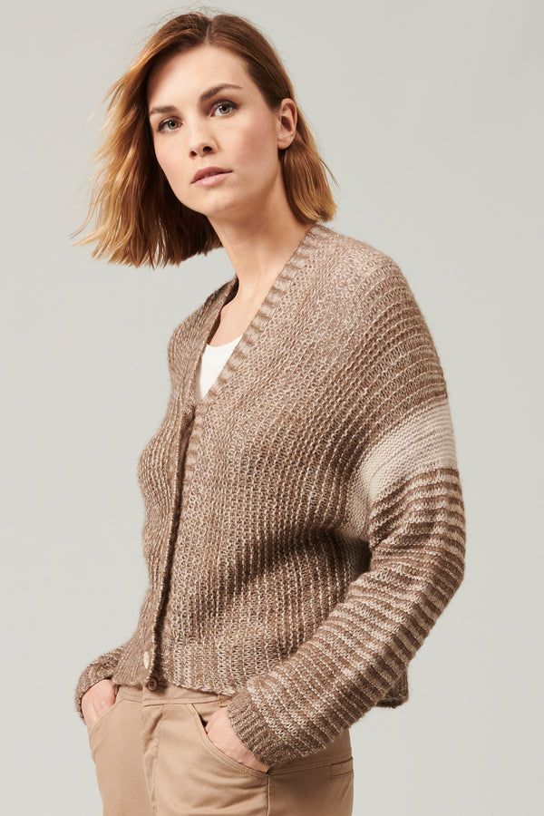 Cardigan in wool and alpaca with contrasting colour striping | 1013.CFDTRY17522.22