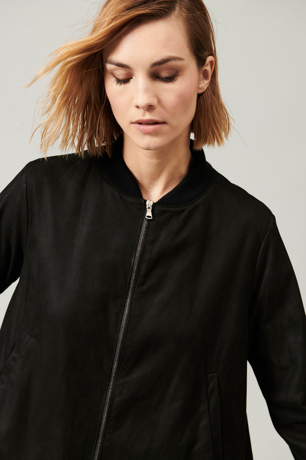 Blouson zippé évasé en cuir nappa doublé en drap de laine léger | 1013.CFDTRY3382.10