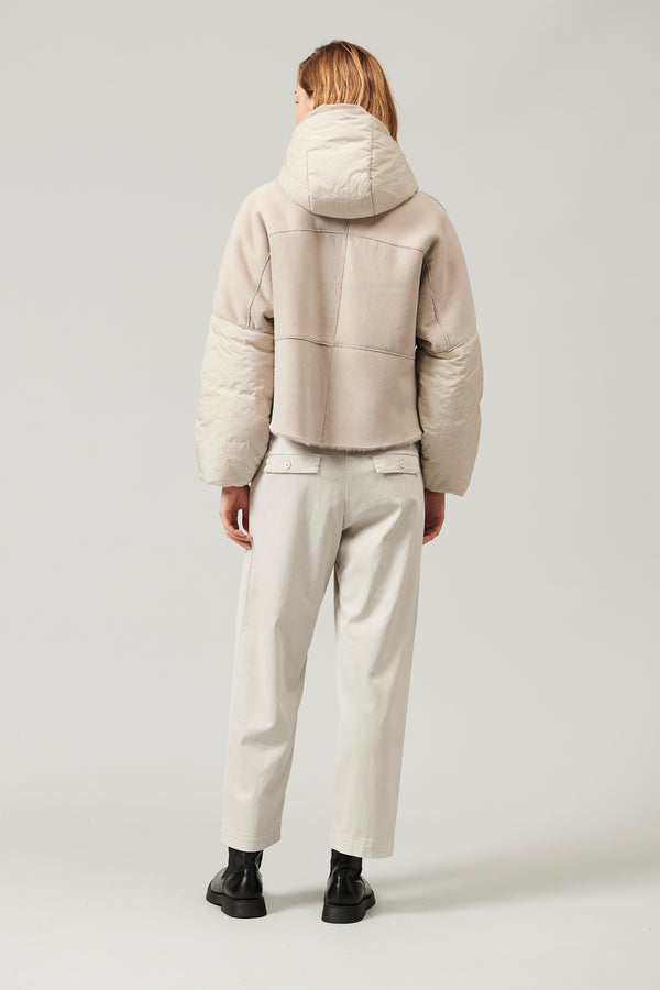 Blouson en peau de mouton zippé et rembourré avec capuche et manches en nylon | 1013.CFDTRY5400.21