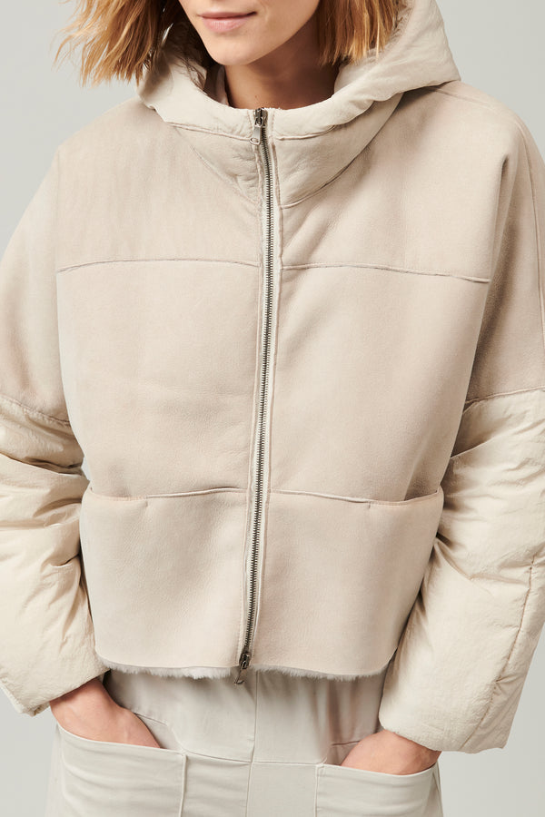 Blouson en peau de mouton zippé et rembourré avec capuche et manches en nylon | 1013.CFDTRY5400.21