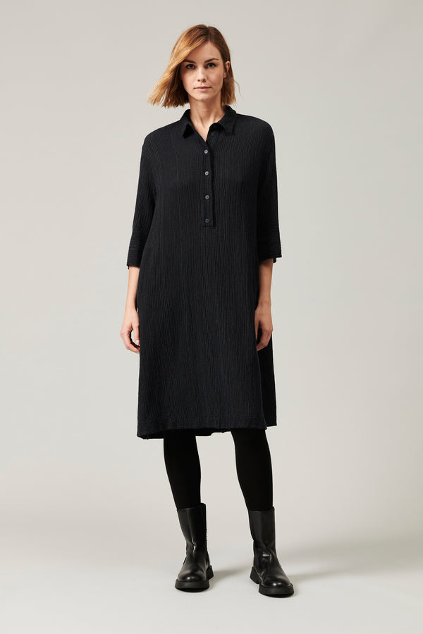 Flared midi dress in embossed pinstripe wool blend | 1013.CFDTRYA105.05