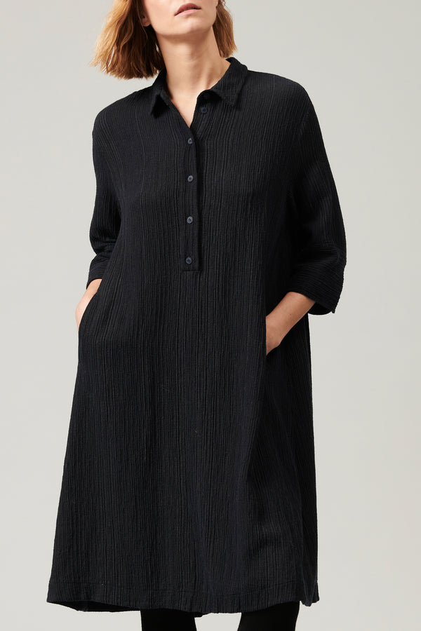 Flared midi dress in embossed pinstripe wool blend | 1013.CFDTRYA105.05