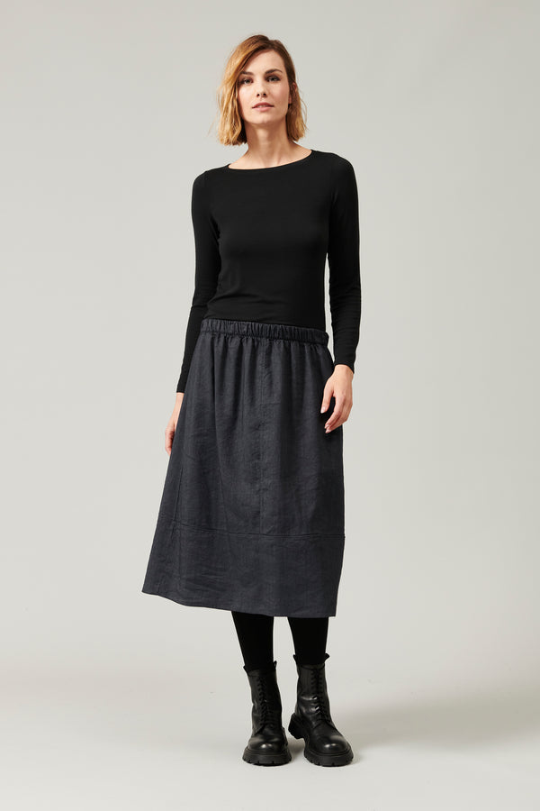 Gathered skirt with elastic waist and flounce on the bottom in stretch wool and linen | 1013.CFDTRYD135.15