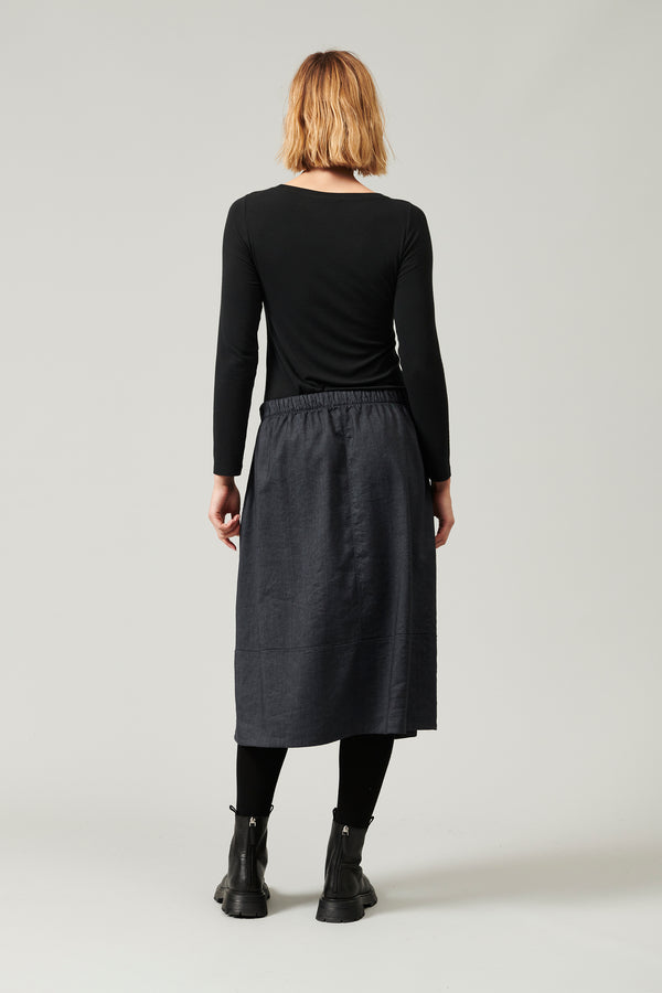 Gathered skirt with elastic waist and flounce on the bottom in stretch wool and linen | 1013.CFDTRYD135.15