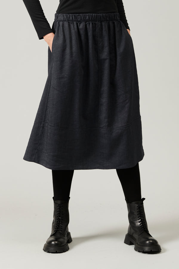 Gathered skirt with elastic waist and flounce on the bottom in stretch wool and linen | 1013.CFDTRYD135.15