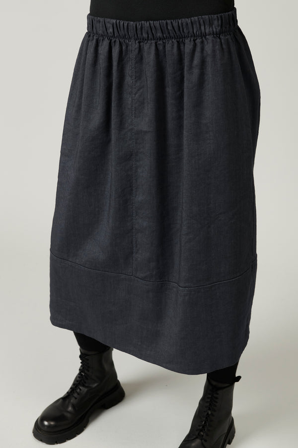 Gathered skirt with elastic waist and flounce on the bottom in stretch wool and linen | 1013.CFDTRYD135.15