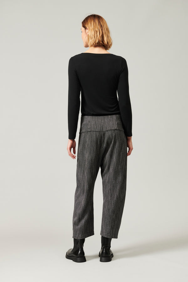 Stretch wool blend micro-patterned low crotch trousers with high band with knitted contrasting profi | 1013.CFDTRYF151.13