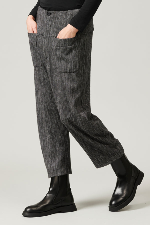 Stretch wool blend micro-patterned low crotch trousers with high band with knitted contrasting profi | 1013.CFDTRYF151.13