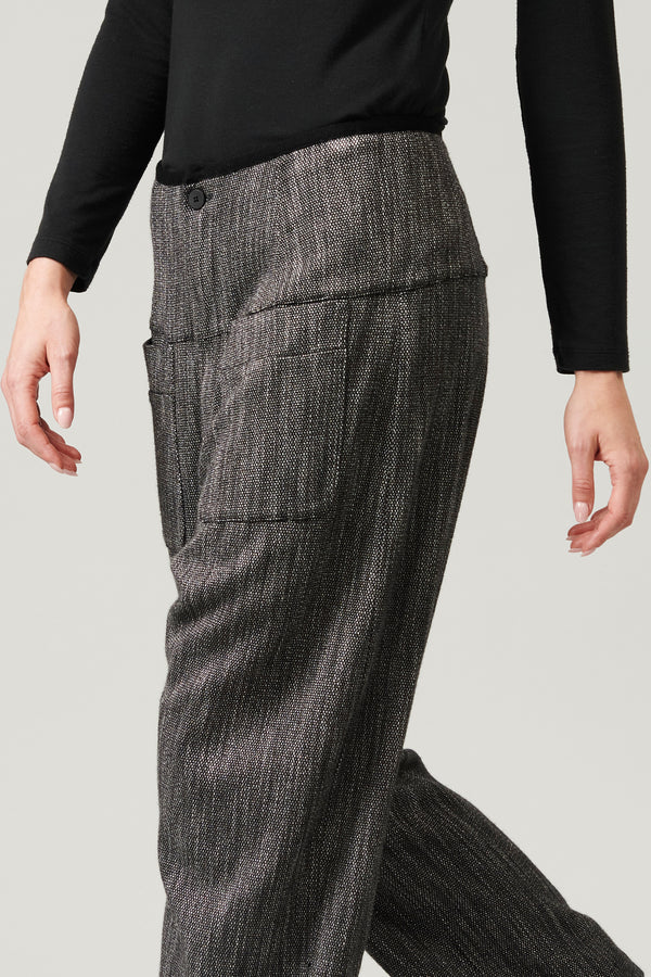 Stretch wool blend micro-patterned low crotch trousers with high band with knitted contrasting profi | 1013.CFDTRYF151.13