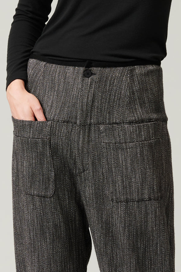 Stretch wool blend micro-patterned low crotch trousers with high band with knitted contrasting profi | 1013.CFDTRYF151.13