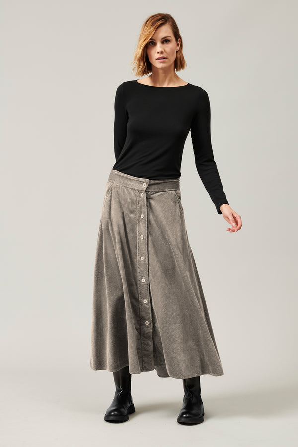 Long skirt with buttons in viscose and stretch cotton corduroy | 1013.CFDTRYQ266.11