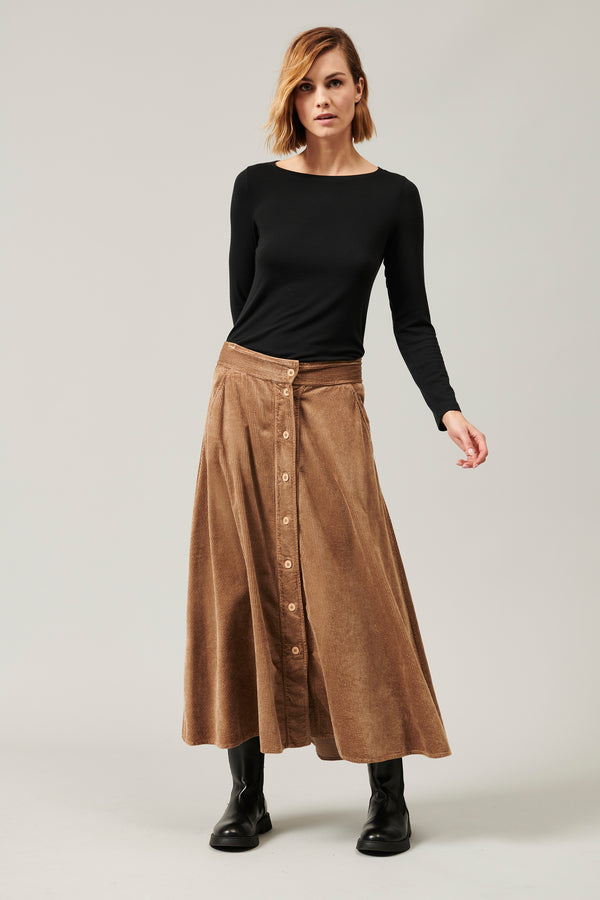 Long skirt with buttons in viscose and stretch cotton corduroy | 1013.CFDTRYQ266.22