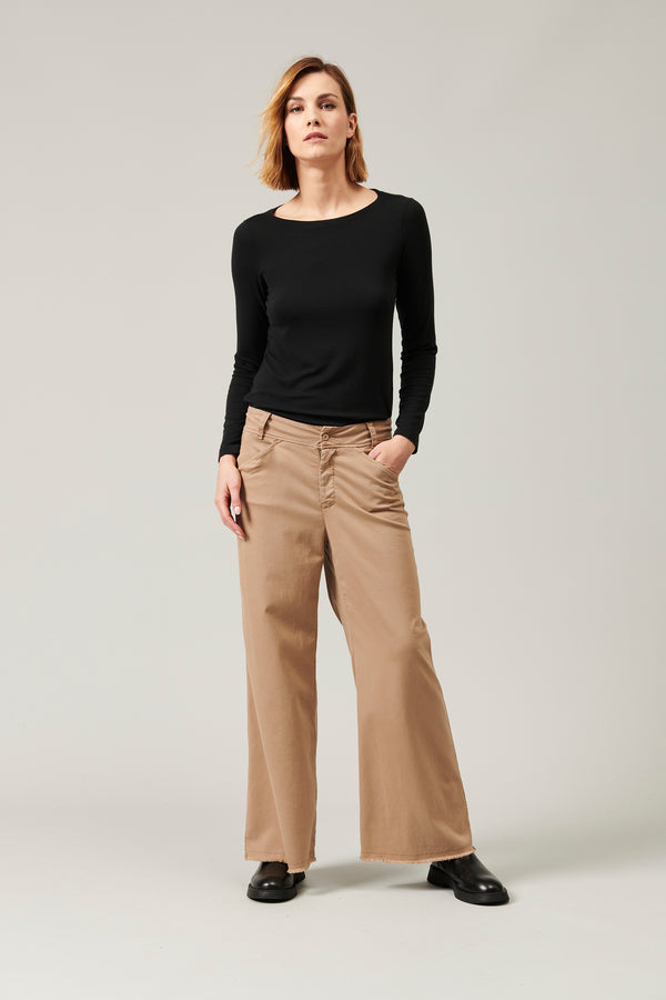 Pantalon large en viscose et coton stretch avec bas de jambe à bord franc | 1013.CFDTRYR274.22