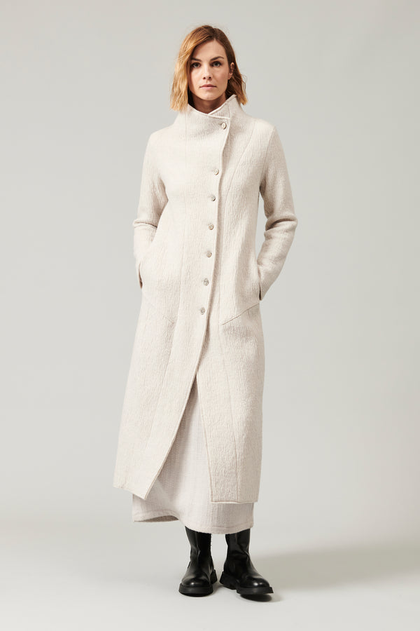 Long slim fit coat in boiled wool knit 1013.CFDTRYX332.01