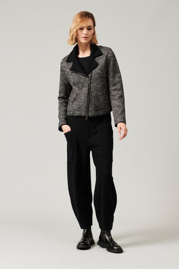 Wool-blend knit jacket with double-slider zip, patterned outside and plain inside with wide collar | 1013.CFDTRYY340.10