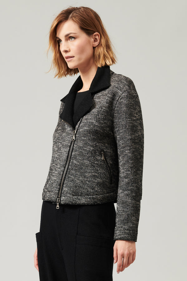 Wool-blend knit jacket with double-slider zip, patterned outside and plain inside with wide collar | 1013.CFDTRYY340.10