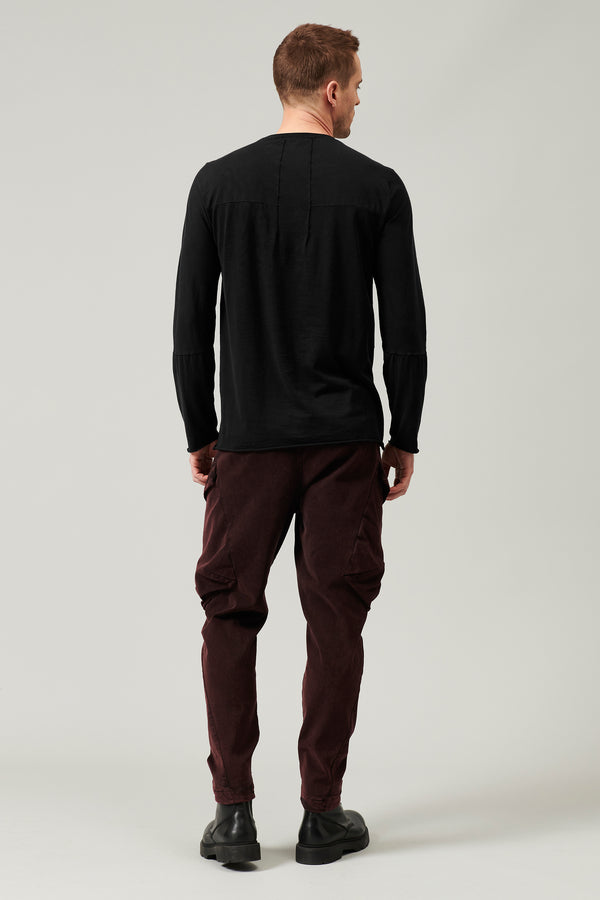 Long cotton jersey t-shirt with knitted collar and raw cut bottoms | 1013.CFUTRY1363.U10