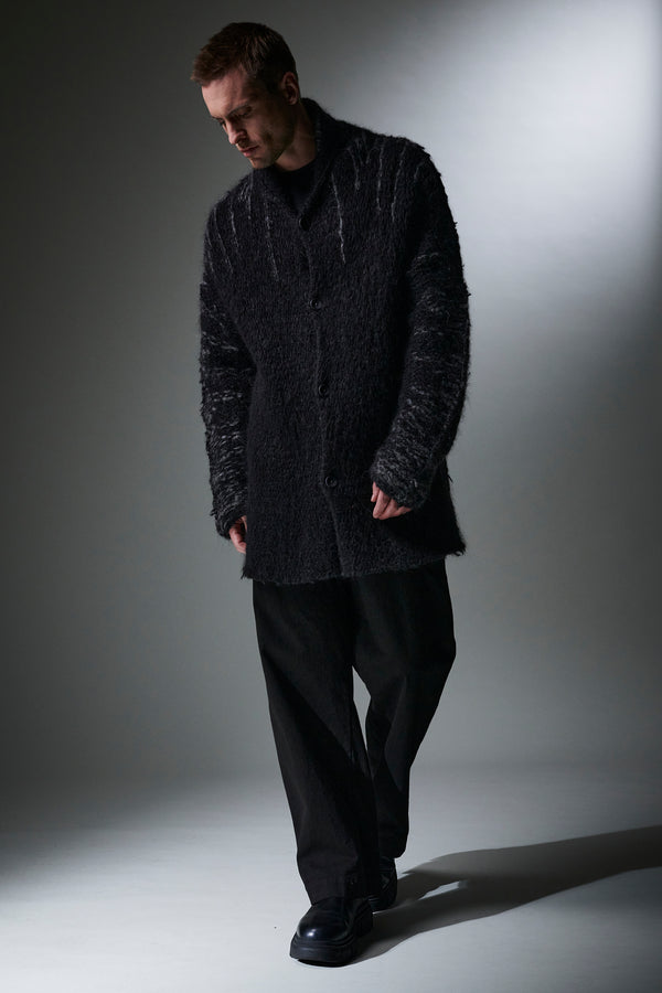 Loose-fit cardigan in thick alpaca knit with scratchy effect on the upper part | 1013.CFUTRY23581.U310