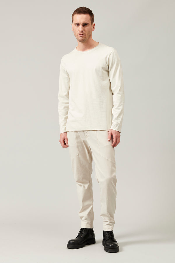 Loose-fit round neck t-shirt in heavy cotton jersey with knitted collar edge and raw cut bottoms | 1013.CFUTRY4394.U01