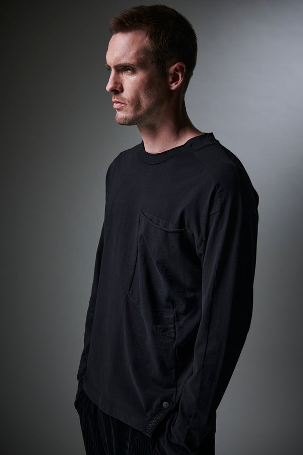 Oversize t-shirt in heavy cotton jersey with knitted collar edge and pocket | 1013.CFUTRY4395.U10