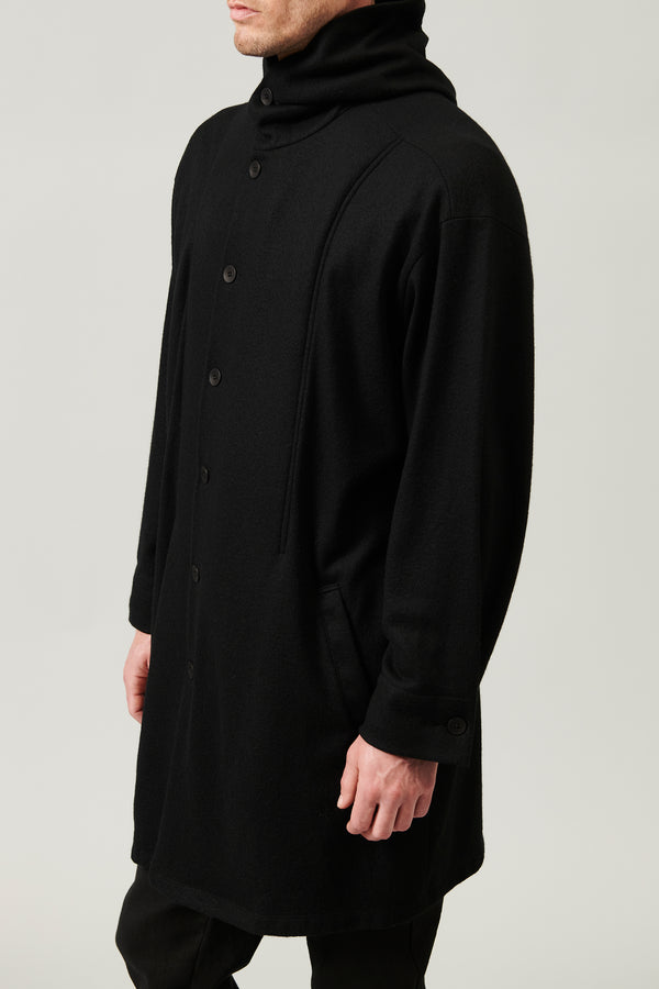 Light oversize virgin wool cloth coat with wide hood. integrated zipped waistcoat | 1013.CFUTRY5402.U10