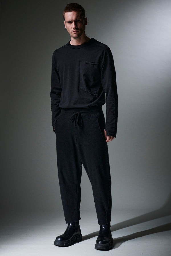 Oversize cropped trousers with drawstring in raw-cut boiled virgin wool | 1013.CFUTRYK206.U10