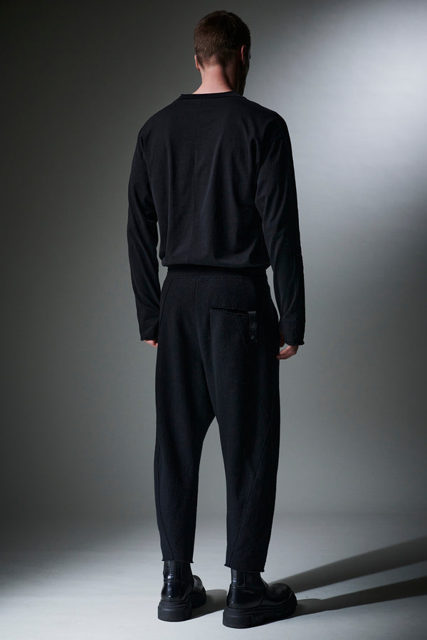 Oversize cropped trousers with drawstring in raw-cut boiled virgin wool | 1013.CFUTRYK206.U10