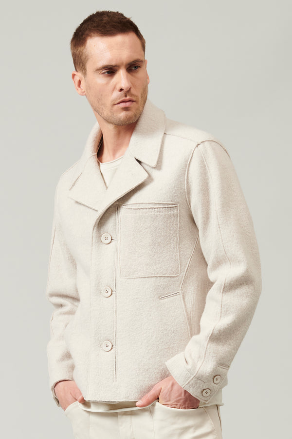 Raw cut boiled wool peacoat. knitted chest pocket | 1013.CFUTRYL210.U01