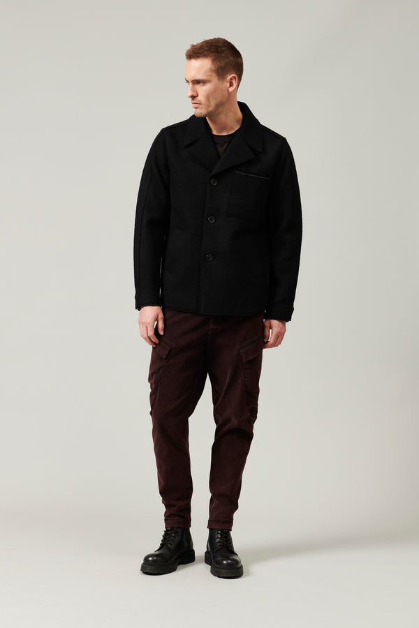 Raw cut boiled wool peacoat. knitted chest pocket | 1013.CFUTRYL210.U10