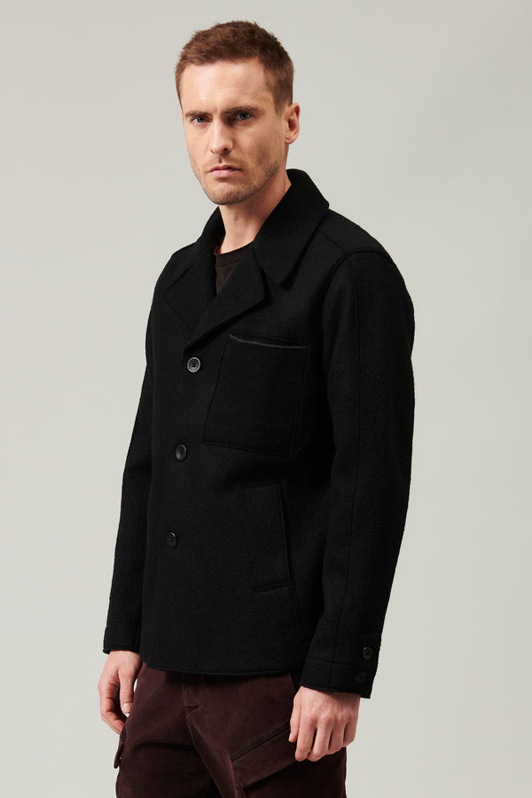 Raw cut boiled wool peacoat. knitted chest pocket | 1013.CFUTRYL210.U10