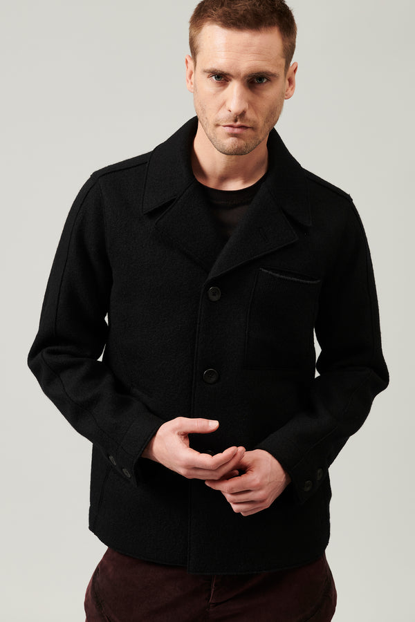 Raw cut boiled wool peacoat. knitted chest pocket | 1013.CFUTRYL210.U10