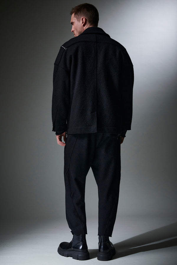 Raw cut boiled wool oversized peacoat. front and sleeves contrasting stitching | 1013.CFUTRYL215.U10