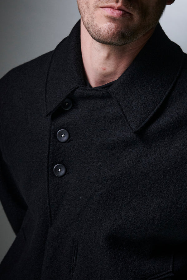 Raw cut boiled wool oversized peacoat. front and sleeves contrasting stitching | 1013.CFUTRYL215.U10