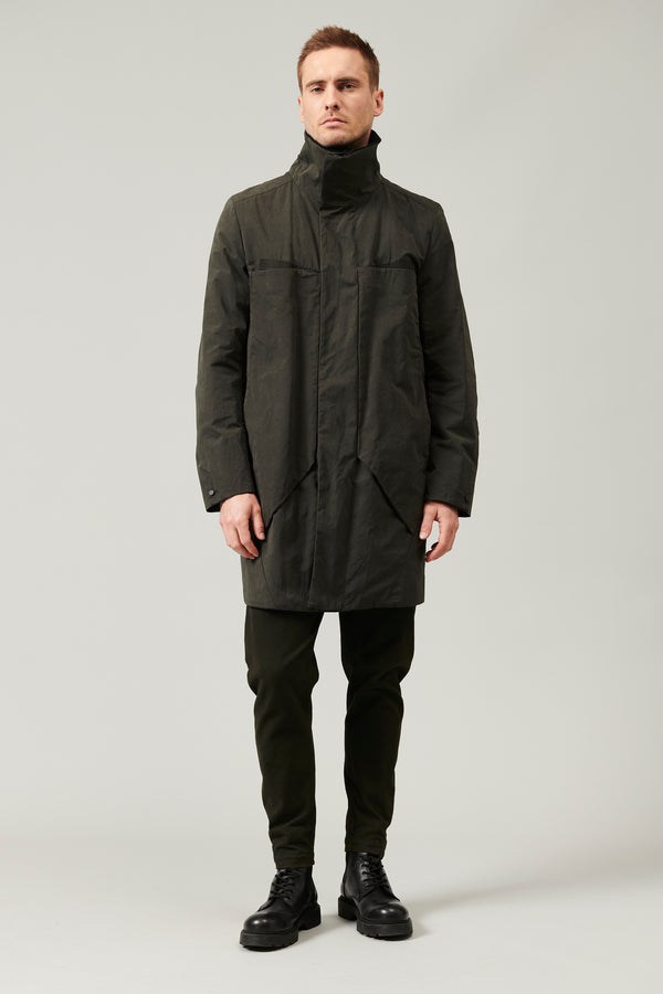 Cotton and nylon water-repellent trench coat. ribbed wool knit collar and cotton canvas inserts | 1013.CFUTRYO242.U04