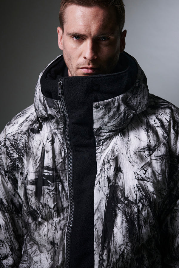 Printed nylon padded jacket. zip opening hidden by virgin wool inserts | 1013.CFUTRYP250W.U200