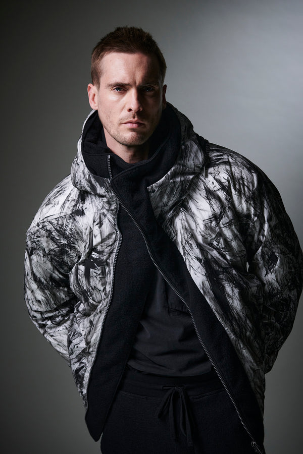 Printed nylon padded jacket. zip opening hidden by virgin wool inserts | 1013.CFUTRYP250W.U200