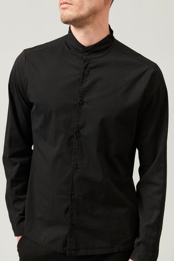 Chemise droite à col mao en popeline de coton stretch avec empiècement en maille | 1013.CFUTRYT291.U10